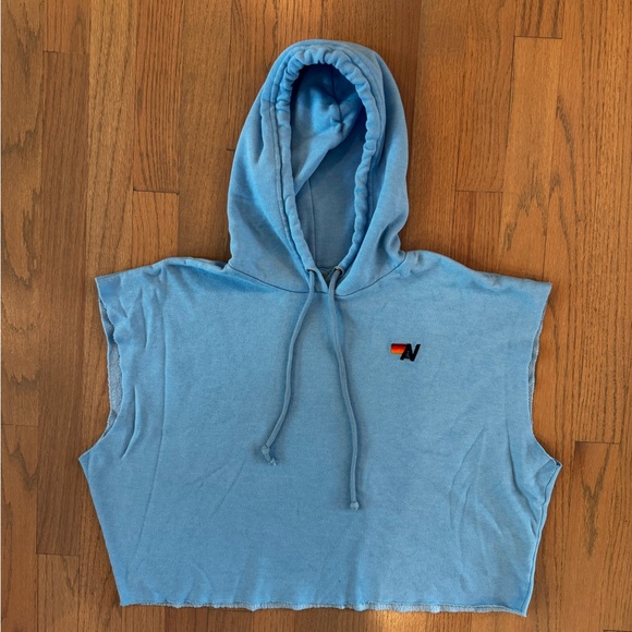 Aviator Nation Logo Embroidery Sleeveless Relaxed Cropped Pullover Hoodie - Picture 3 of 6